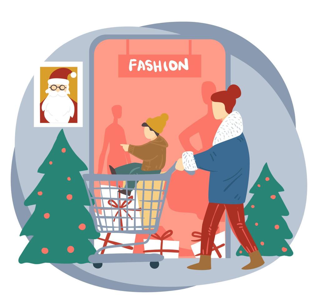 Father and son shopping for christmas holidays vector