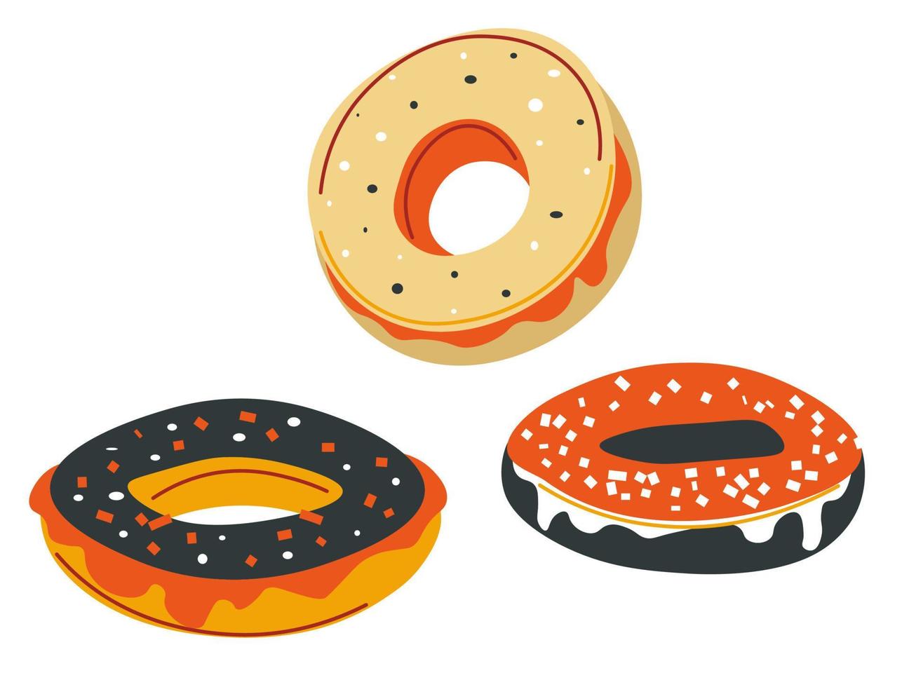 Sweet donuts with glazing and sprinkles on top vector