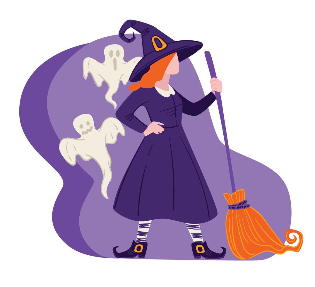Halloween costume of witch and ghosts, holiday celebration vector