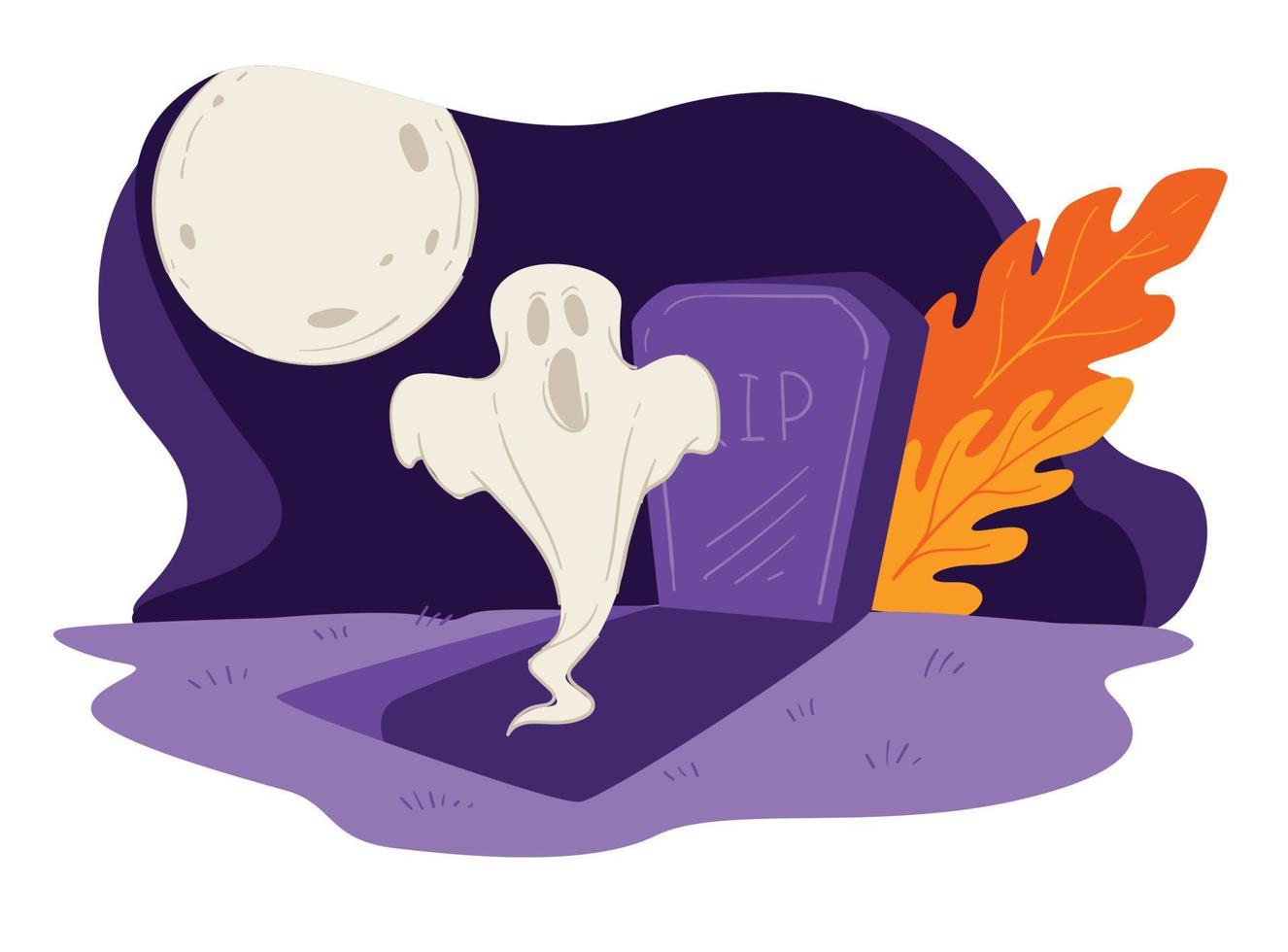 Ghost raising from grave in full moon, halloween mysteries vector