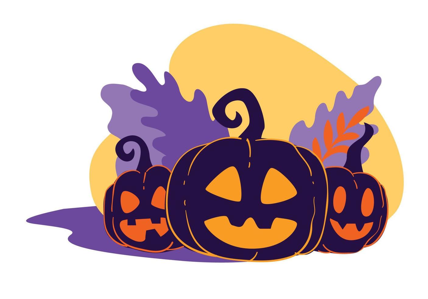 Halloween jack o lantern, pumpkins with carved face vector