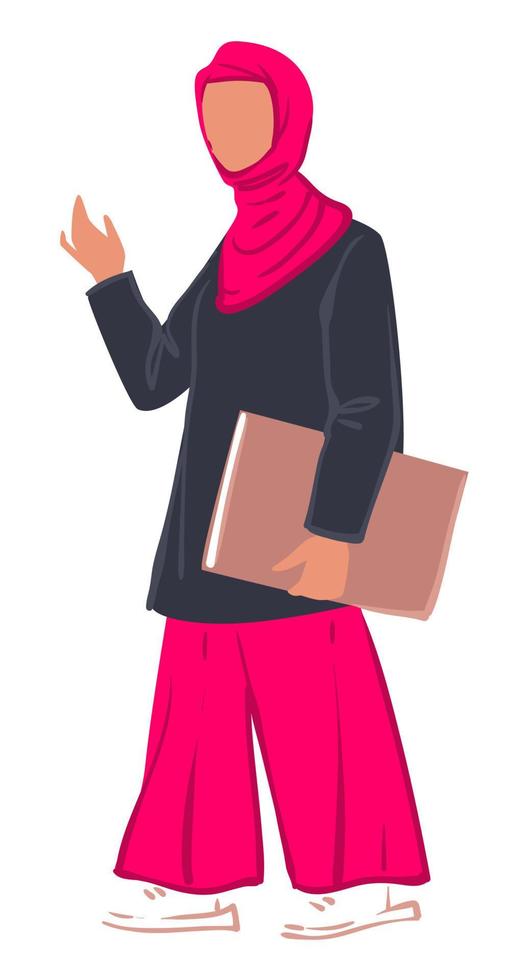 Muslim woman, student with paper in clip vector