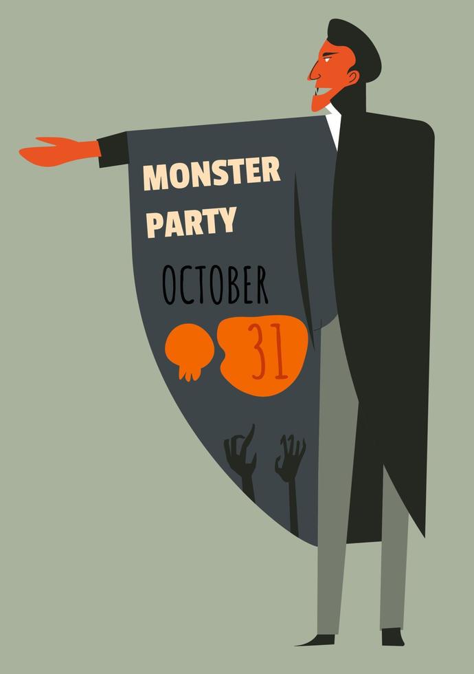 fiesta de monstruos de octubre, celebrando la invitación y la fecha de las vacaciones de halloween vector