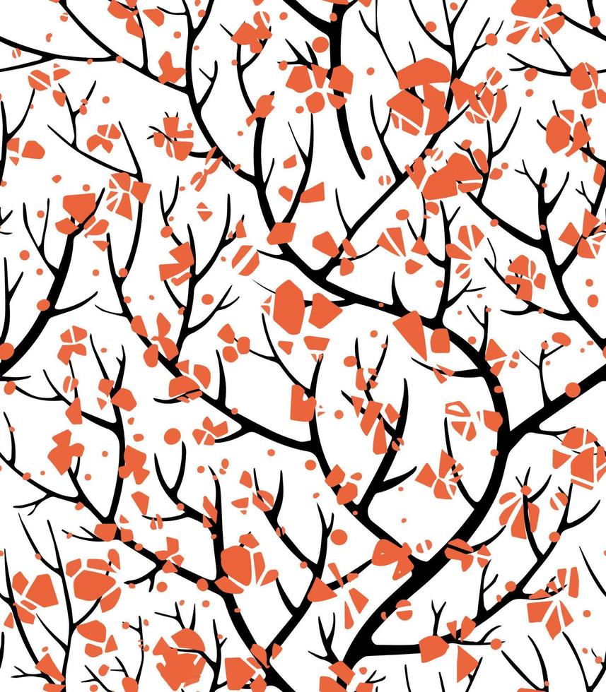 Tree branches with red blossom floral seamless pattern vector