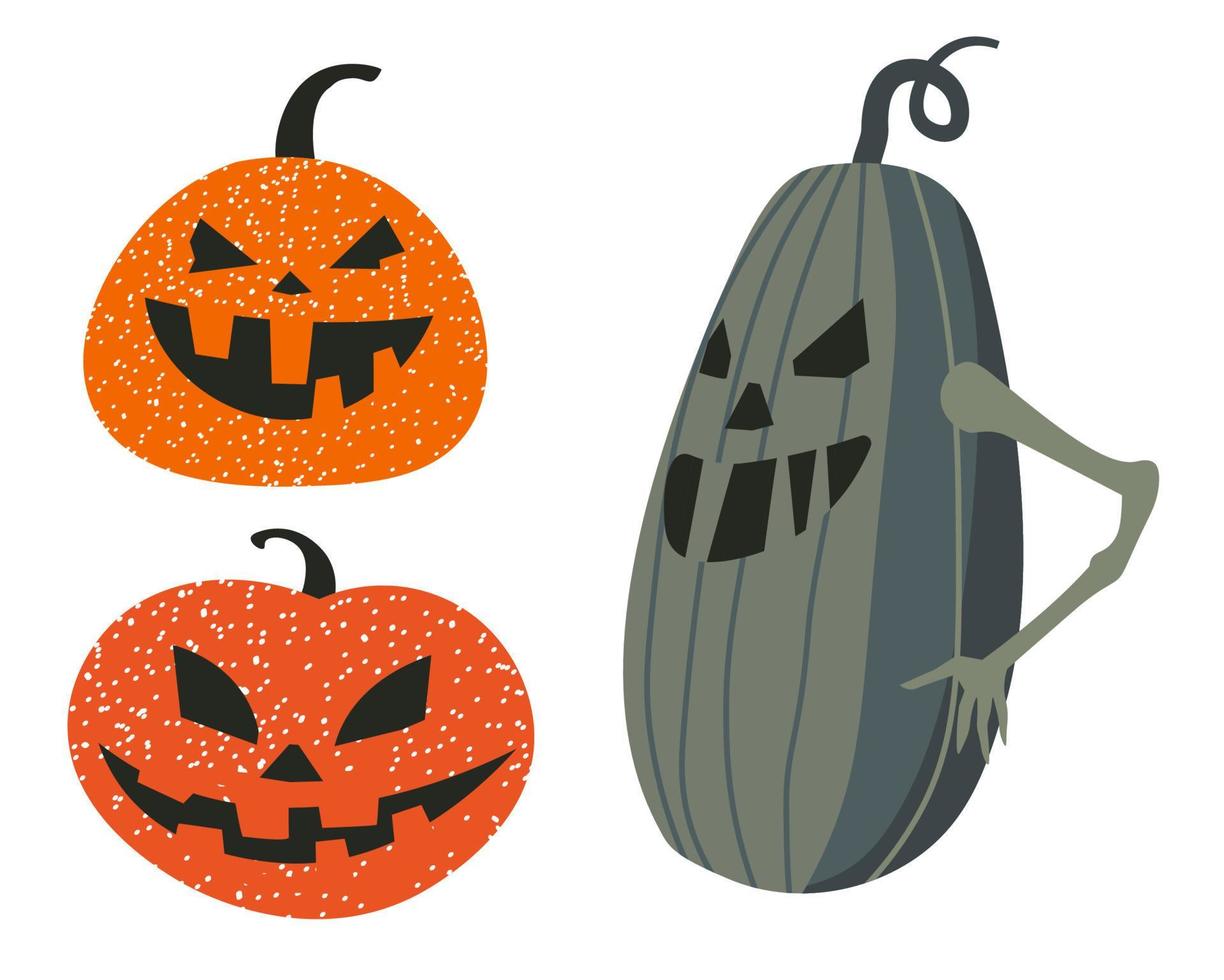 caras de calabaza o calabaza aterradoras, jack o linternas vector