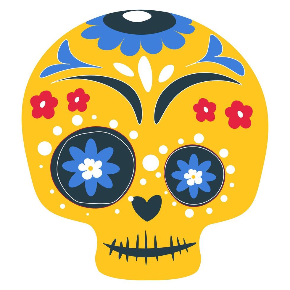 Dia de los muertos, painted skull with ornaments vector