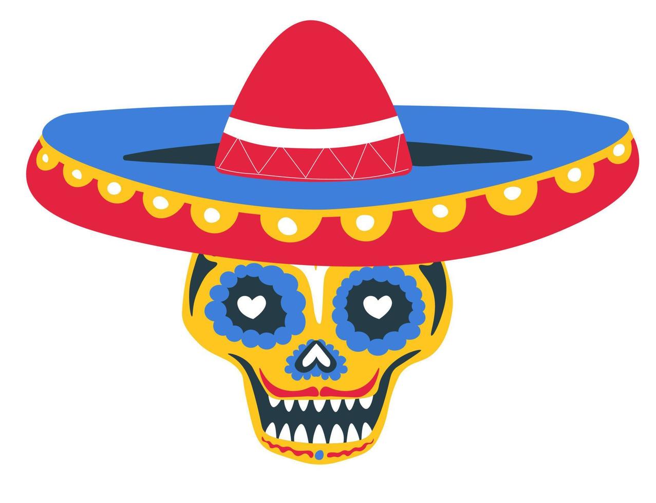 calavera con sombrero y pintura, dia de muertos vector