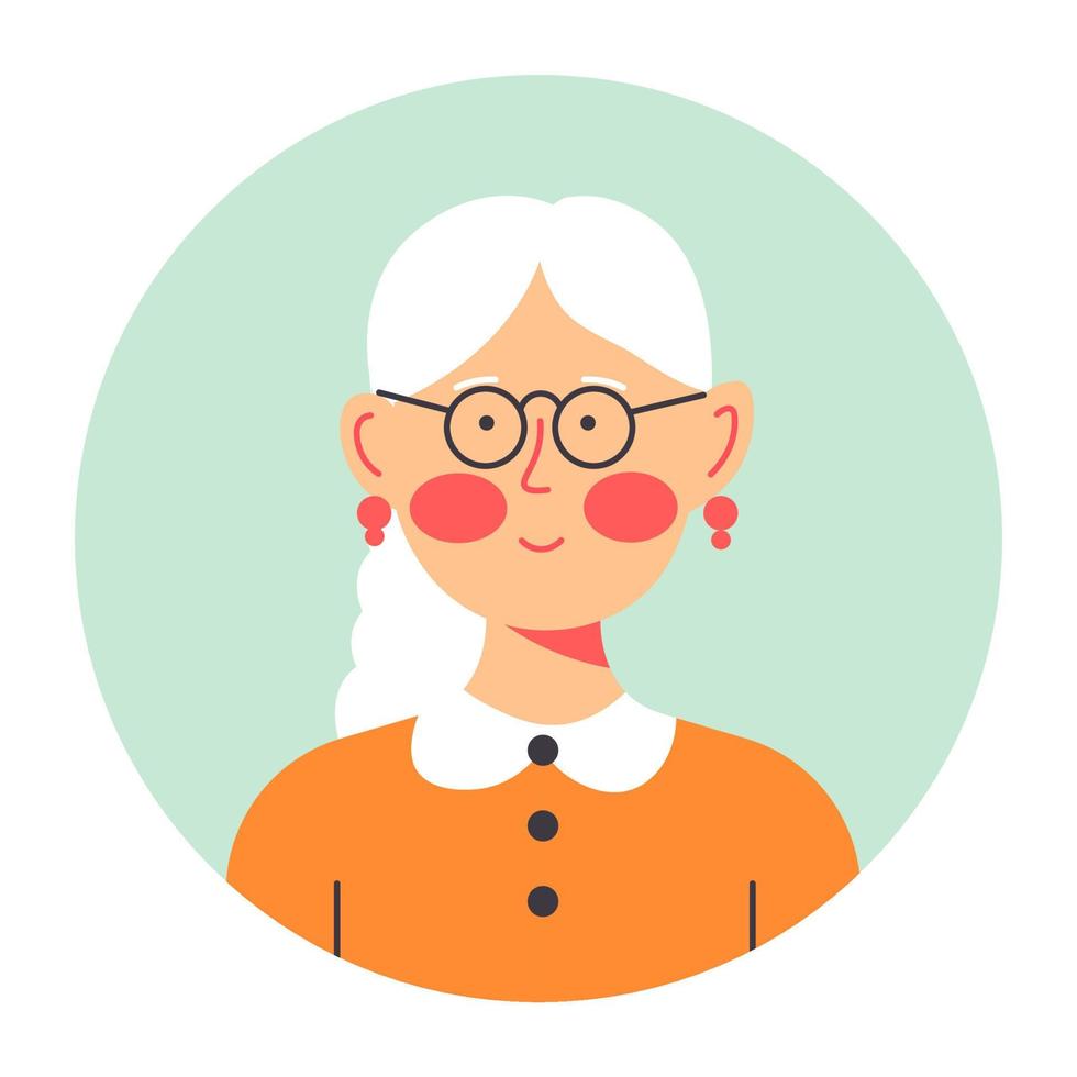 Grandmother portrait in circle, senior lady wearing glasses vector