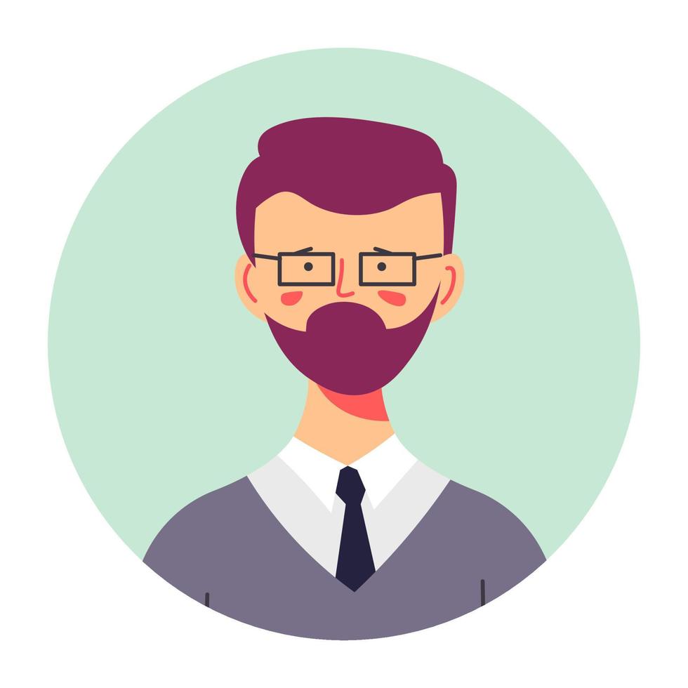 Bearded teenage boy portrait, profile of male character vector