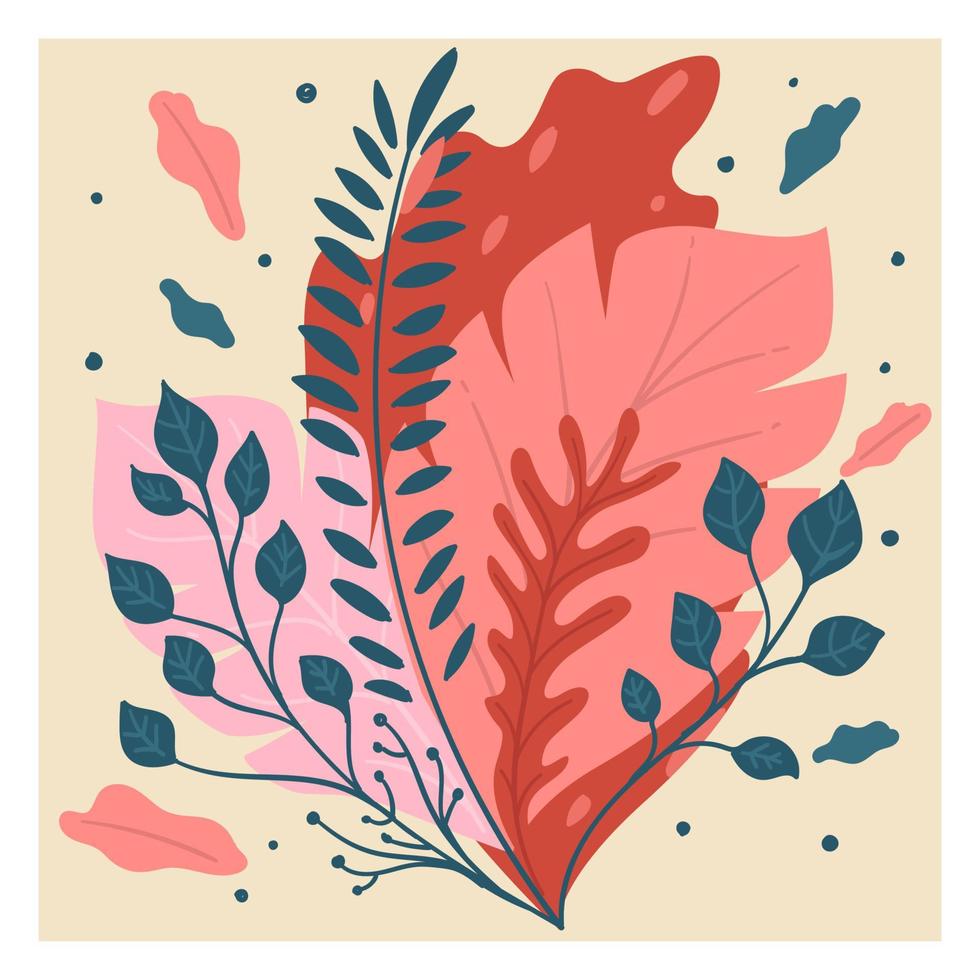 Decorative foliage and flora, blooming flowers and leaves vector