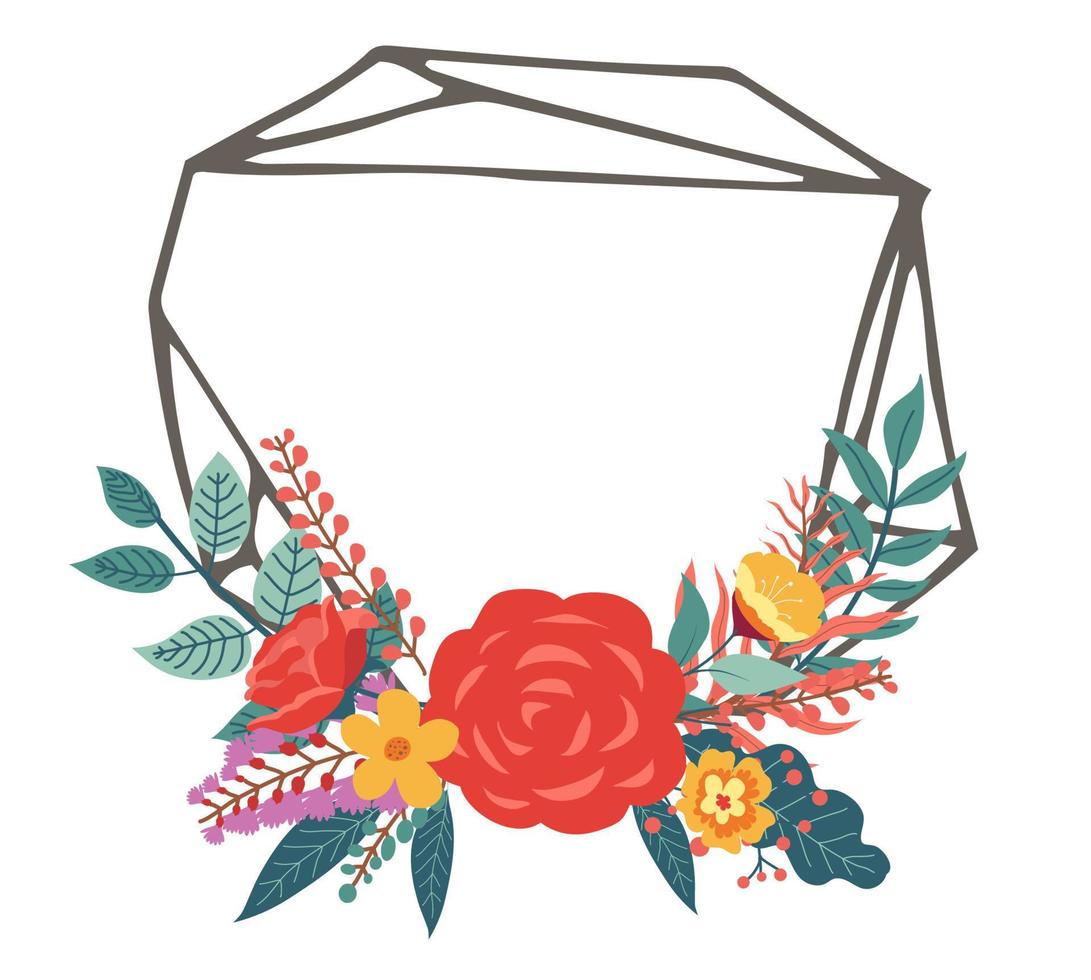 marco floral con rosas y follaje, banner minimalista vector