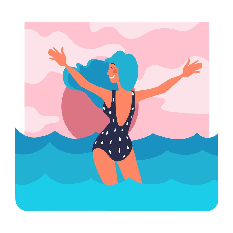 Woman in swimming suit on holidays by seaside vector