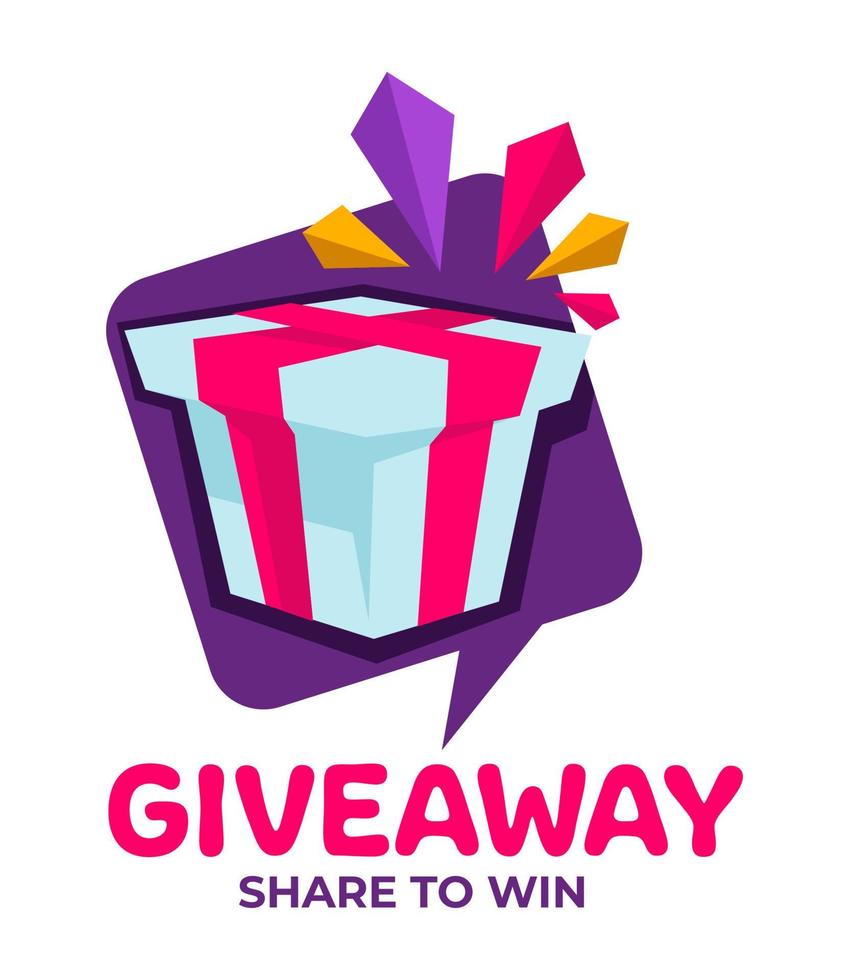 Giveaway share to win, banner with present for social media vector