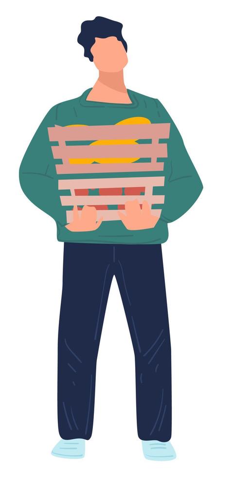 Farmer carrying basket filled with vegetables and fruits vector