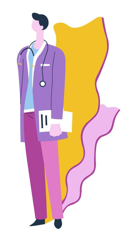 Medical specialist with stethoscope and clipboard, doctor occupation vector