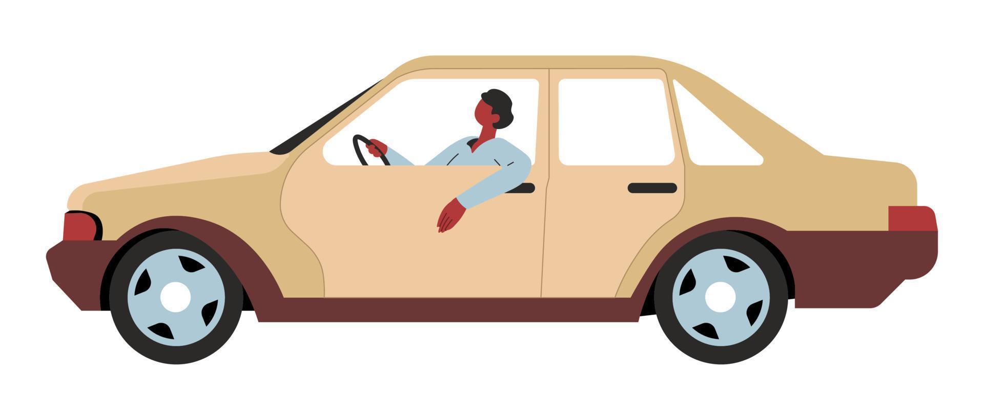 City transport, driver sitting in car, transport vehicle vector