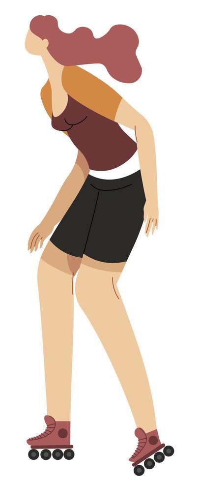 Roller skating female character, city or town personage vector