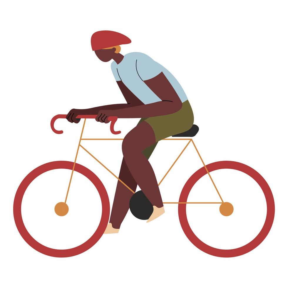 personaje montando bicicleta en ciudad o pueblo, medio de transporte vector
