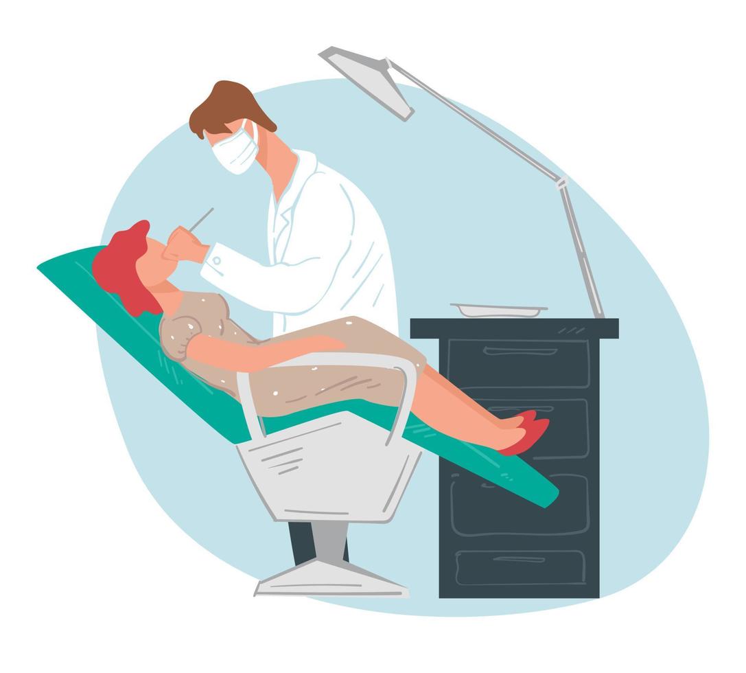 procedimiento de clínicas de odontología, dentista y paciente en estomatología vector