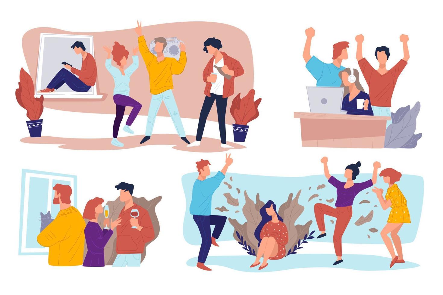 Students partying in university or college, cheerful youth vector