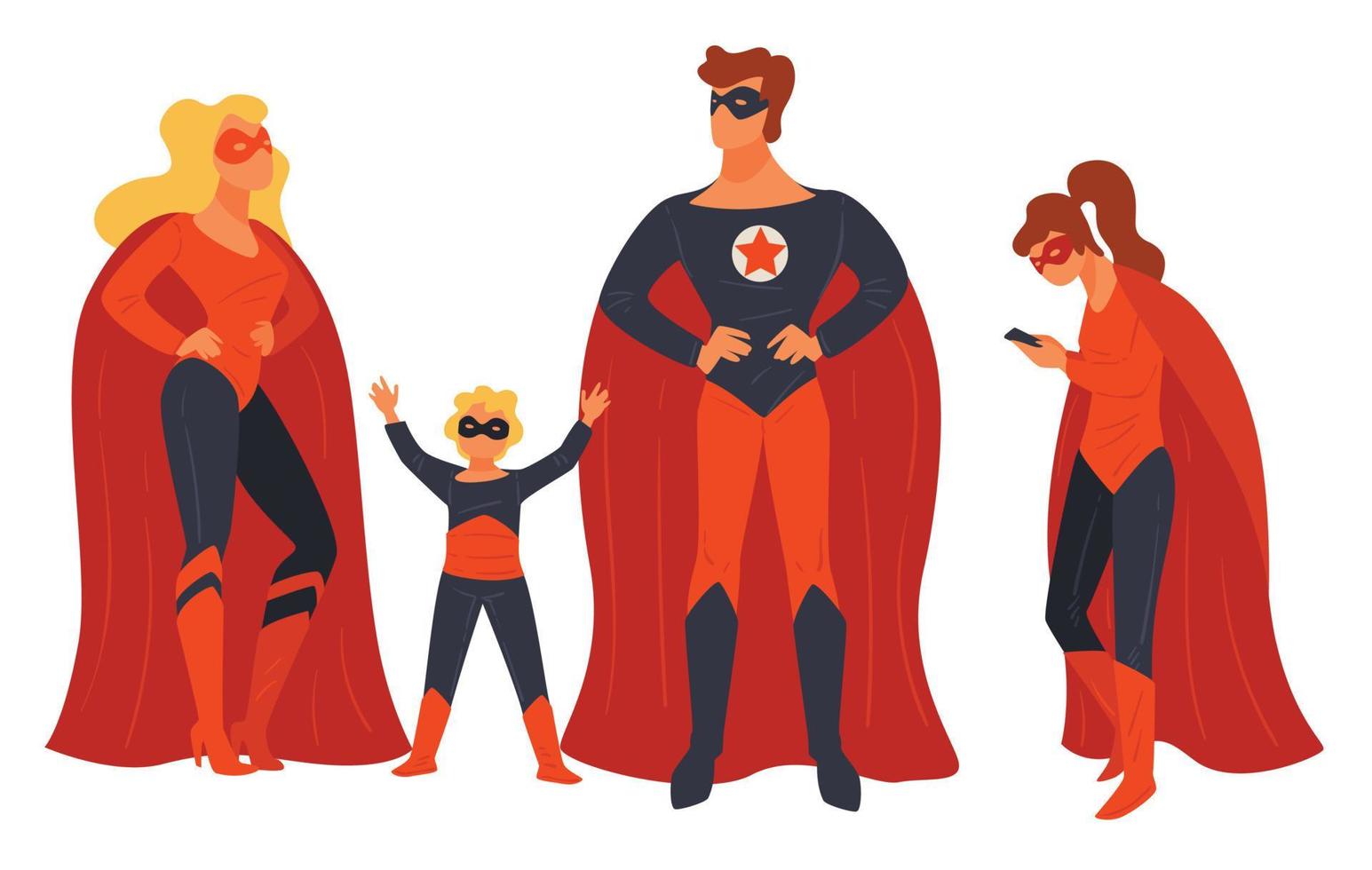 superhéroe familia de padres e hijos vector