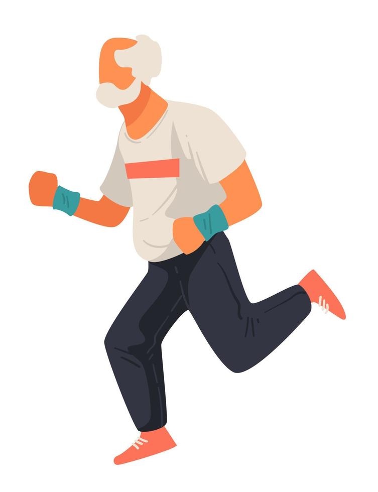 Jogging senior character, active pensioner sportive man vector