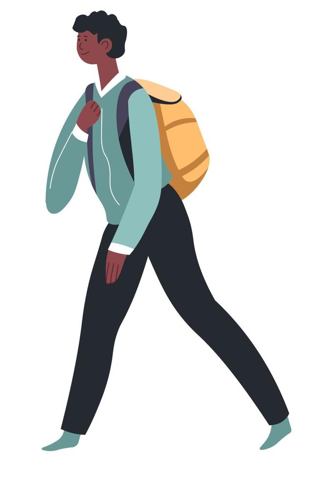 School boy with satchel walking, pupil with bag vector