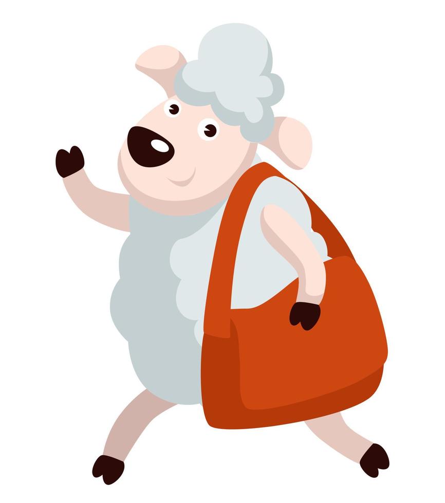 ovejas amigables caminando con bolsa agitando vector de mano