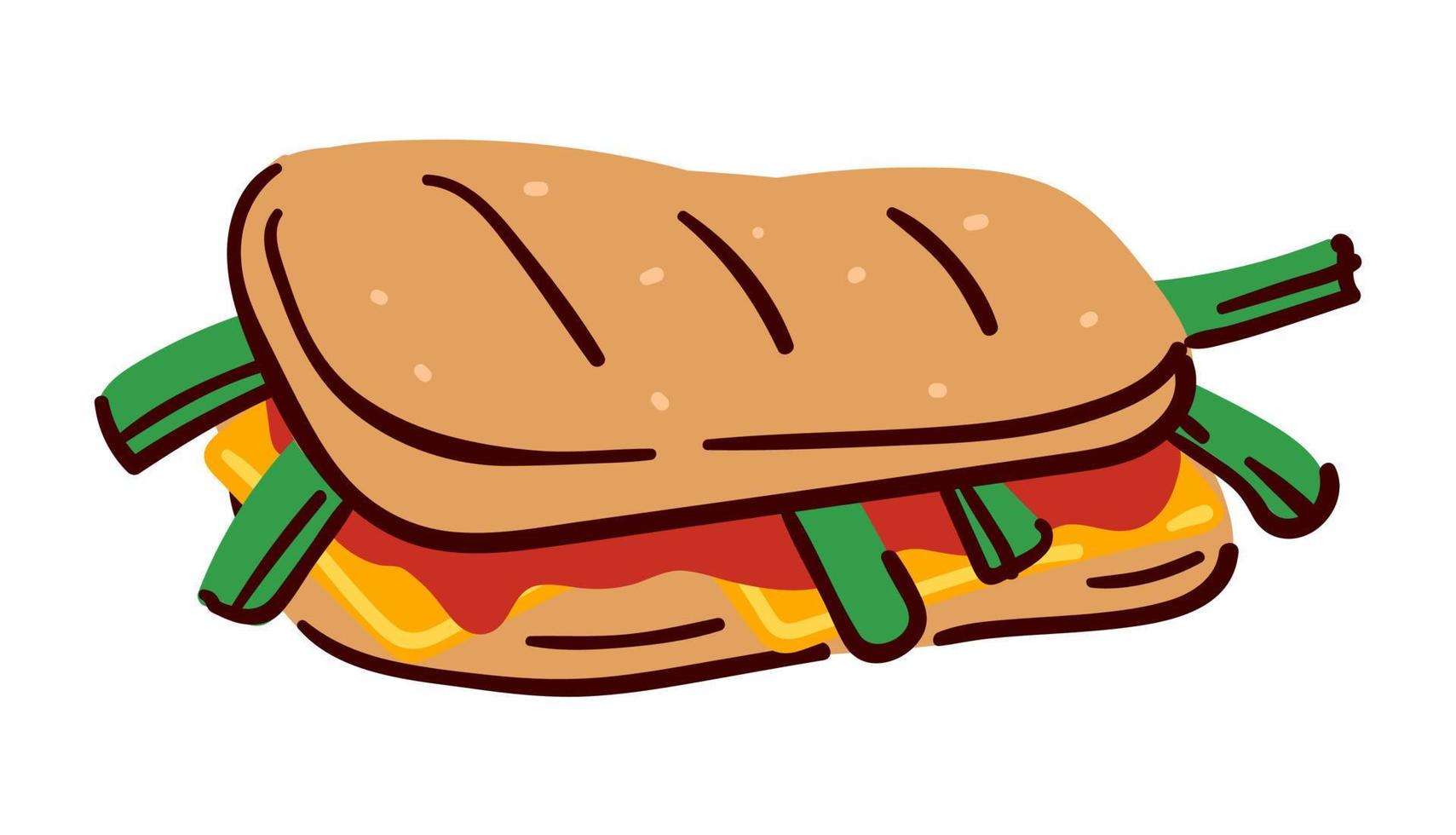 sándwich con verduras, salsas y carnes, menú de comidas vector