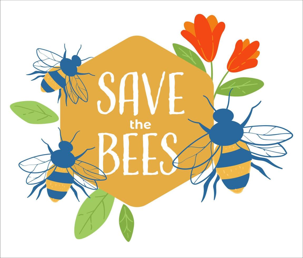 Save bees, care for environment and nature banner vector