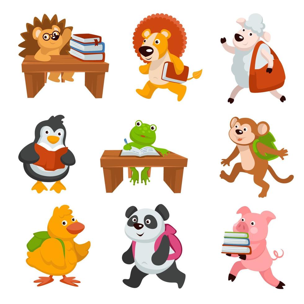 Baby animals carrying books and studying at school vector