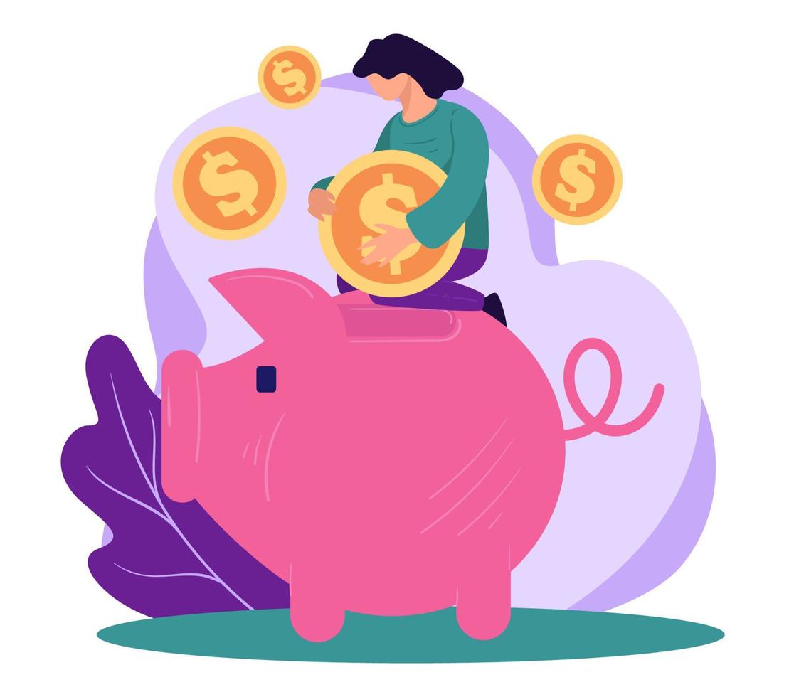 Saving salary or earnings, investment in piggy bank vector