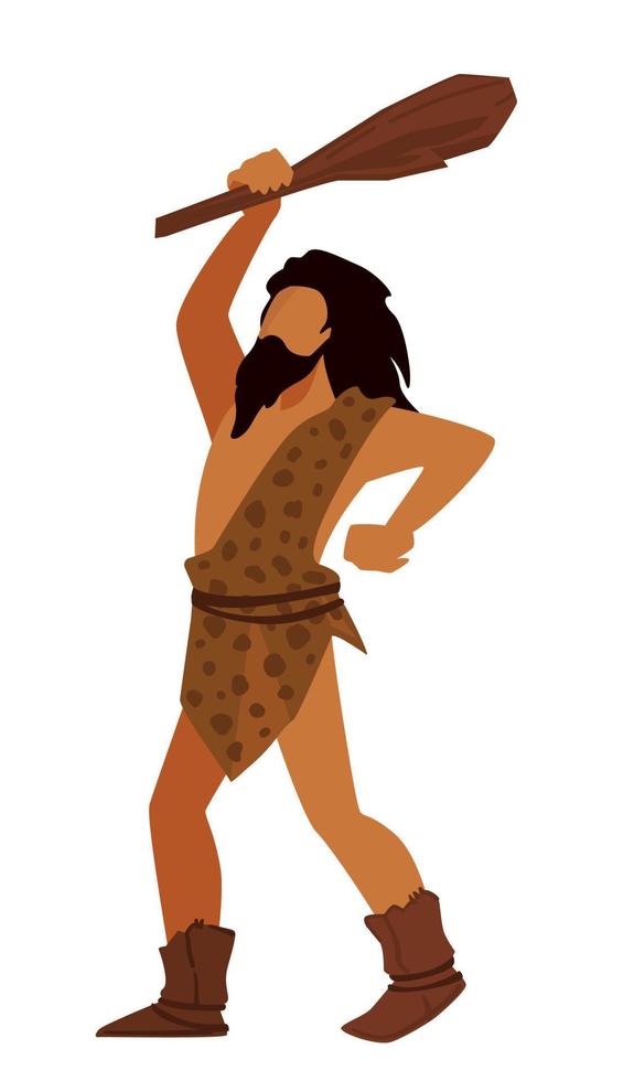 Prehistoric man holding wooden bat, hunter or warrior vector