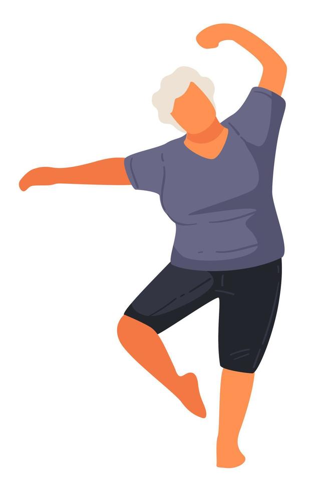 Senior character keeping fit, physical exercises and active lifestyle vector