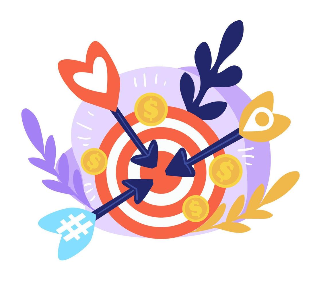 Targeting and marketing, achieving results and success vector