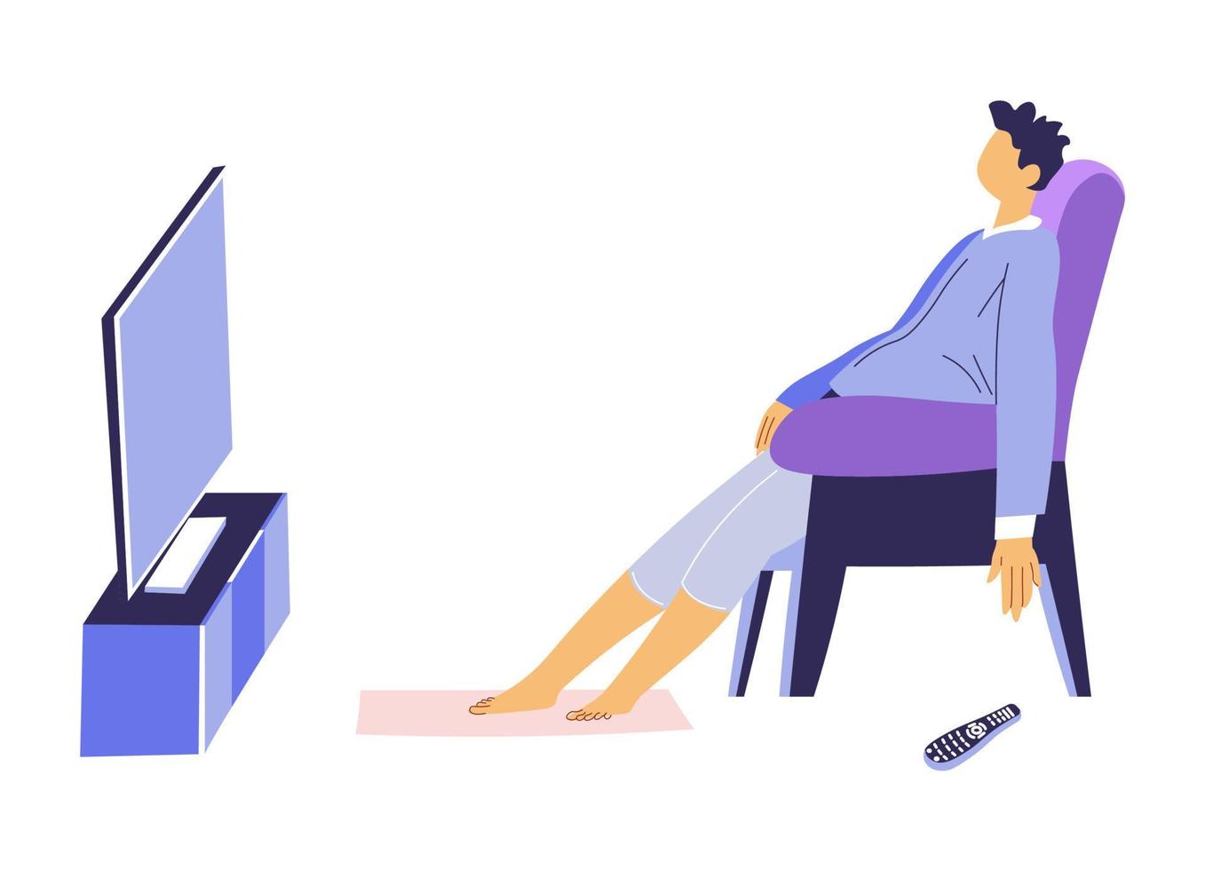 Man watching television sitting in armchair, home weekends vector