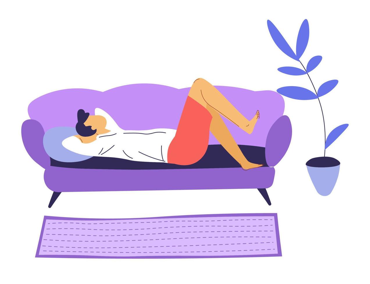 Bored or tired male character staying at home vector