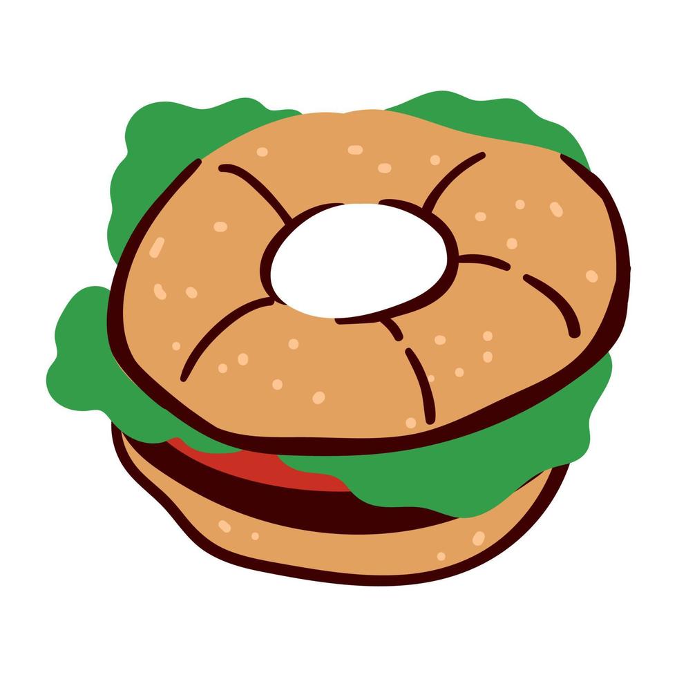 Sandwich with bun and vegetables, dieting and healthy eating vector