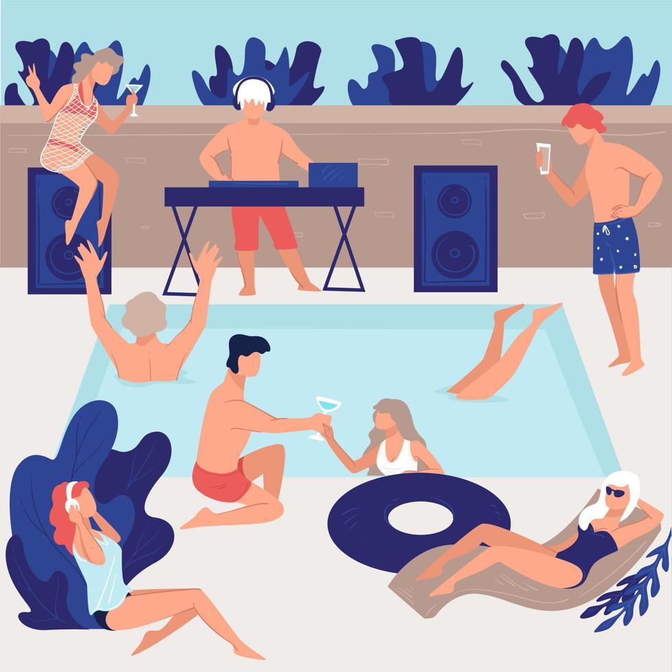 Pool party of friends or vip people vector