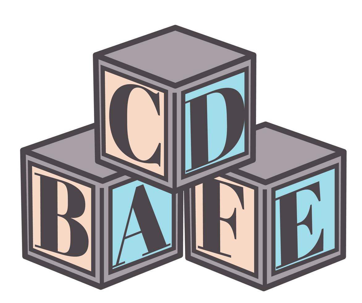 cubos educativos con letras, bloques abc, caja alfabética vector