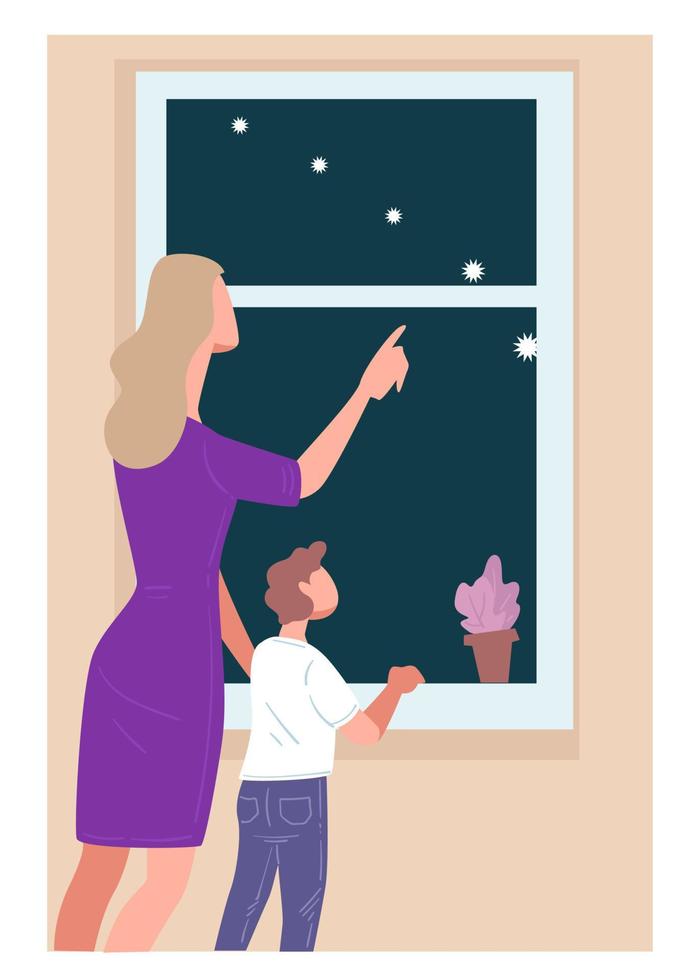 Mom showing milky way in sky to kid vector