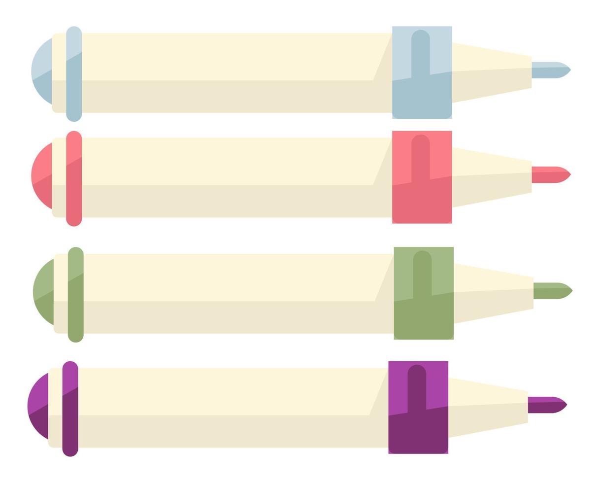 marcadores o resaltadores de colores, artículos de oficina o escolares vector