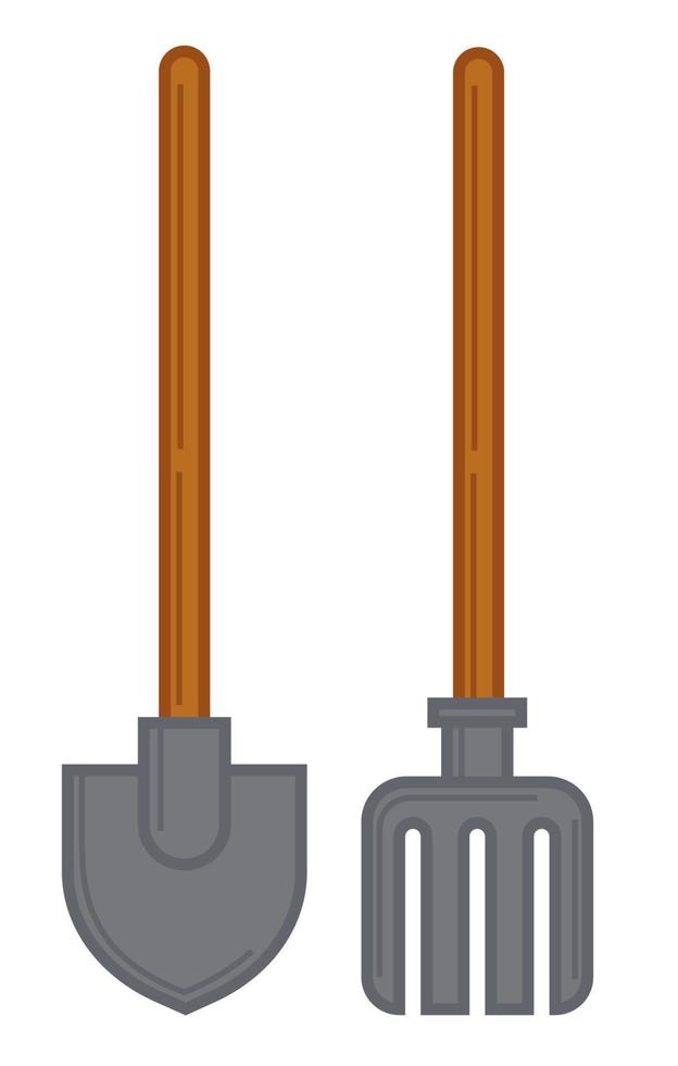 Trowel and fork for gardening, agriculture equipment vector