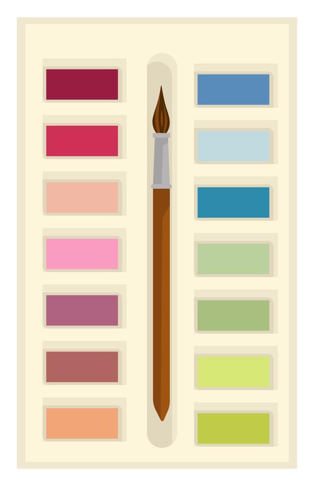 Aquarelle paints and brush for drawing, school supplies vector