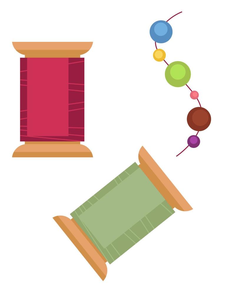 Thread and needle with beads, hobby or lesson vector