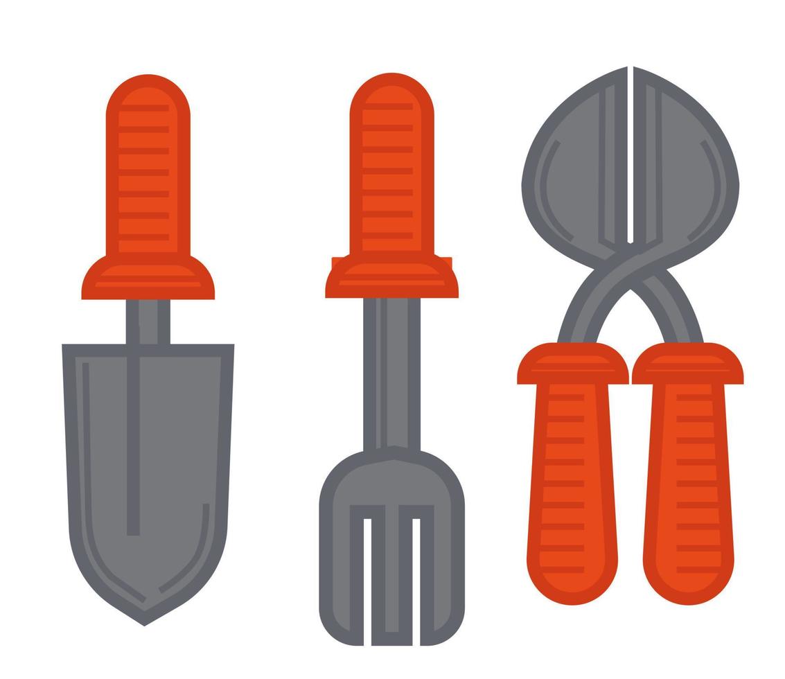 Pruner and shovel with fork or rakes gardening vector