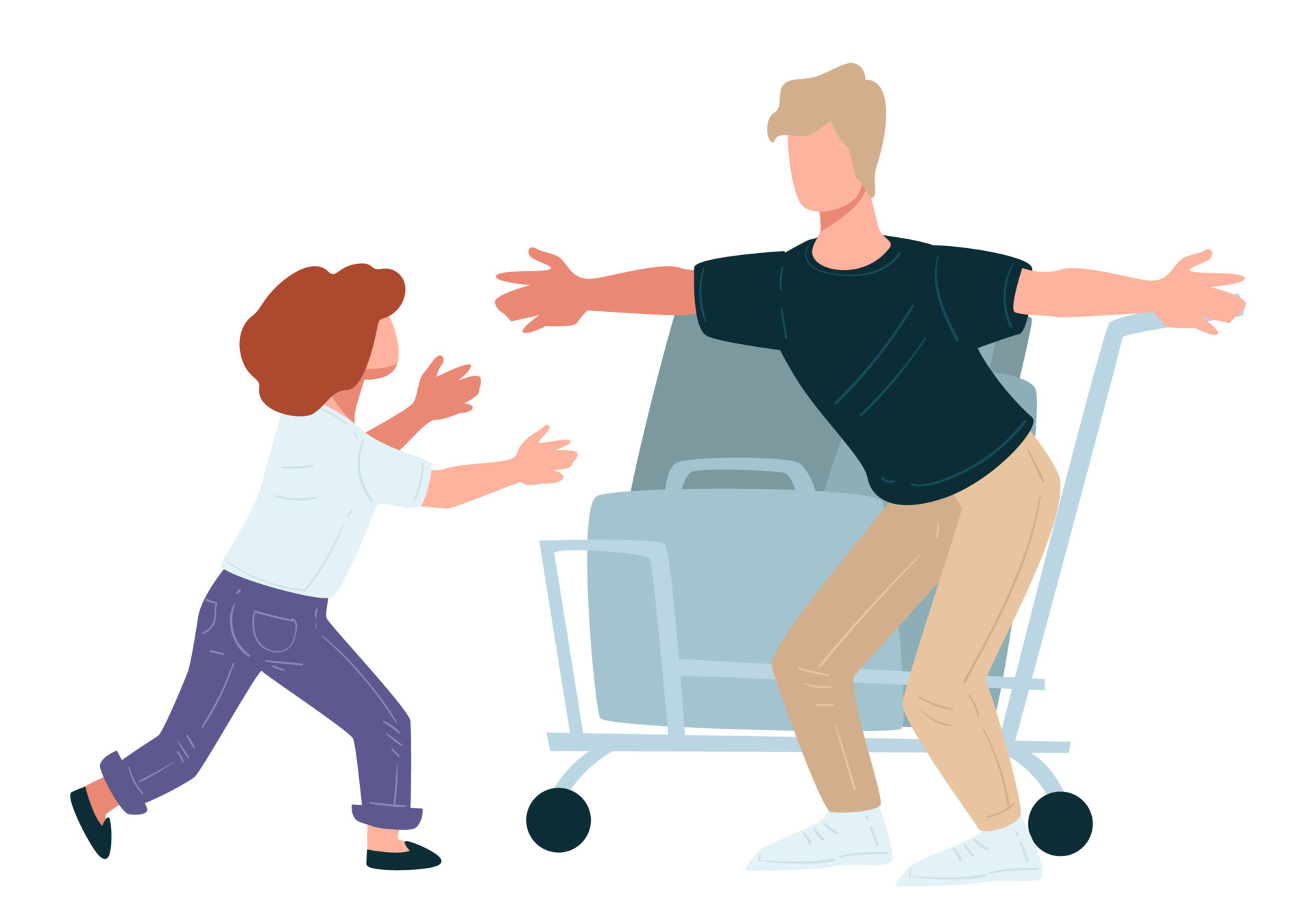 Kid running to dad returning home from trip 19500723 Vector Art at Vecteezy