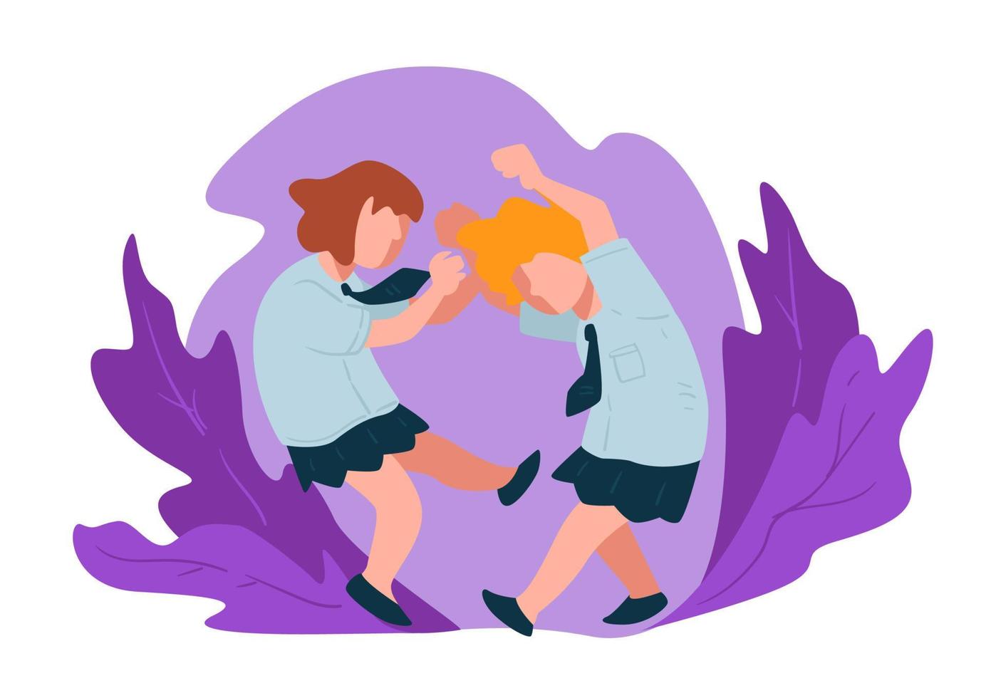 Children having fight, punching small girls at school vector