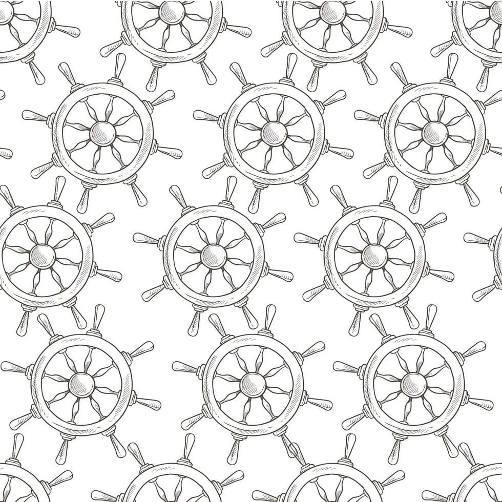 Rudder of ship or boat, monochrome seamless pattern vector