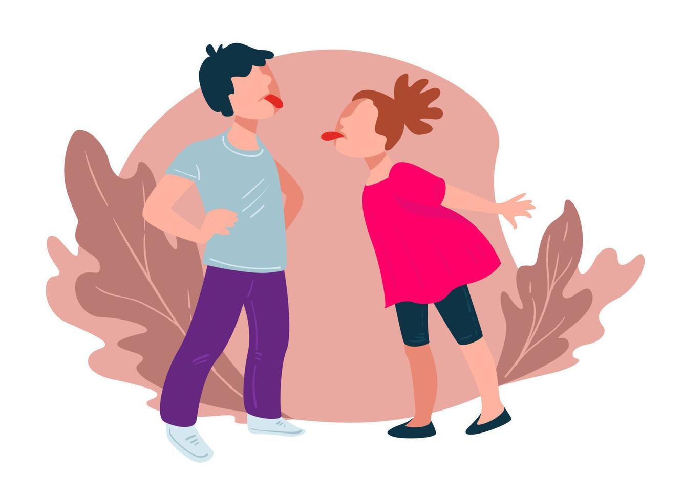 Teasing children showing tongues, boy and girl vector